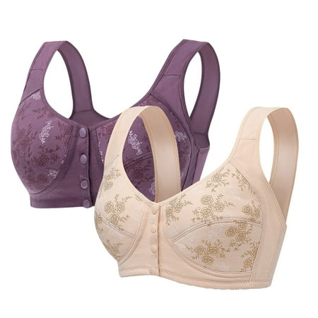 Black of Friday Deal Clearance Staron 2PC Front Close Bras for Women Front Closure No Underwire Bra Comfortable Stretch Bra Wireless Large Size Bras Push up Bra