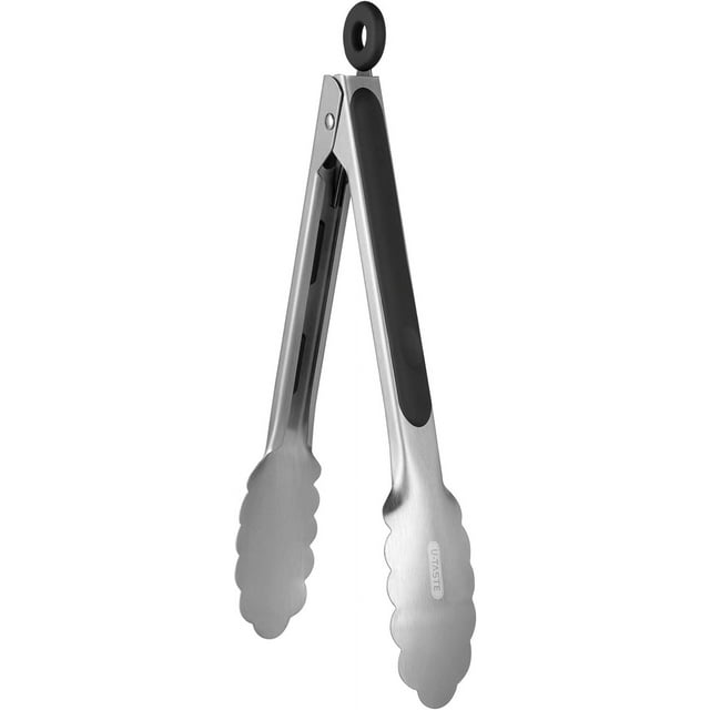 Pince de Cuisine en Acier Inoxydable 18/8: U-Taste Pince de Cuisson de 9 Pouces Résistante à la Chaleur avec Embouts Métalliques Robustes et Poignée en Silicone Antidérapante et Verrouillage Fluide pour Servir des Aliments Salade Gril BBQ (Noir)