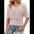 thumbnail image 3 of Suéteres de Corta para Mujer, Suéter de Cuello Redondo de Verano, Tops de Crochet. Colorante de Avena M, 3 of 9
