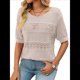 thumbnail image 3 of Suéteres de Corta para Mujer, Suéter de Cuello Redondo de Verano, Tops de Crochet. Colorante de Avena XL, 3 of 9