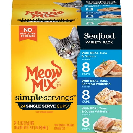 Meow Mix Simple Servings Seafood Variety Pack Wet Cat Food, 24 Single Serve