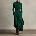 thumbnail image 2 of Xdegoge Long Sleeve Asymmetric Midi Dress for Women, Wrap Front High Neck Flowy Dresses with Pockets Office and Evening Wear, 2 of 7