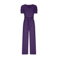 thumbnail image 4 of Summer Jumpsuits for Women 2026 Sexy Short Sleeve Casual Dressy Overalls V Neck Belted Wide Leg Rompers Pocket Ladies Comfy Plus Size 2026 Trendy Outfits Casual Flowy Straight Leg Clothes, 4 of 6