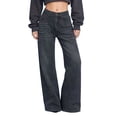 thumbnail image 2 of QUNYINEY Baggy Womens Stretchy Jeans Mid Rise Black Wide Leg Casual Denim Pants with Pockets Loose Fit Jeans, 2 of 8