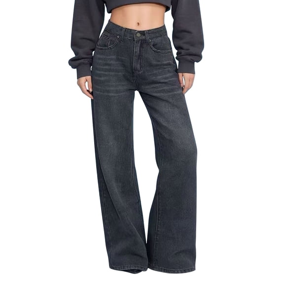 Women's Pants High Waisted,Womens High Rise Baggy Jeans Straight Wide Leg Casual Trendy Pants Stretch Loose Fit Lightweight Denim Pants