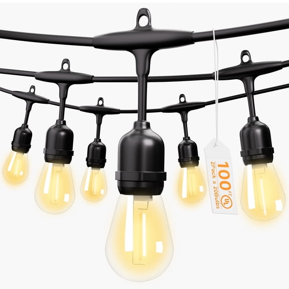 Outdoor Safety String Lights 100FT - 24V 20W Commercial Grade Low Voltage Strand with 40 S14 Shatterproof Bulbs for Tree Garden Yard | Warm Yellow 3500K Party Lights | IP65 Waterproof | UL Listed