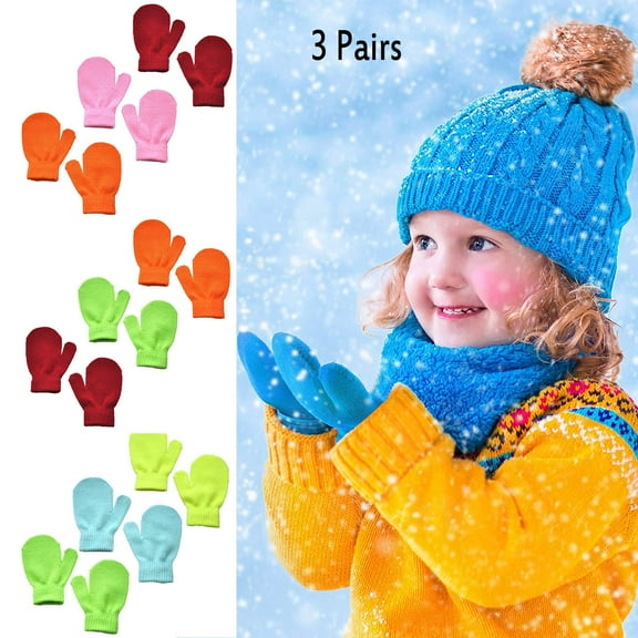 Toddler Winter Mittens 3Pairs Baby Cute Knit Mittens Hot Girls Boys Of Winter Warm Gloves Gloves for Kids