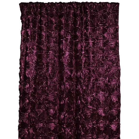 Satin Rosette 3D Pop up Flower Single Curtain Panel 54 Inch Wide Plum