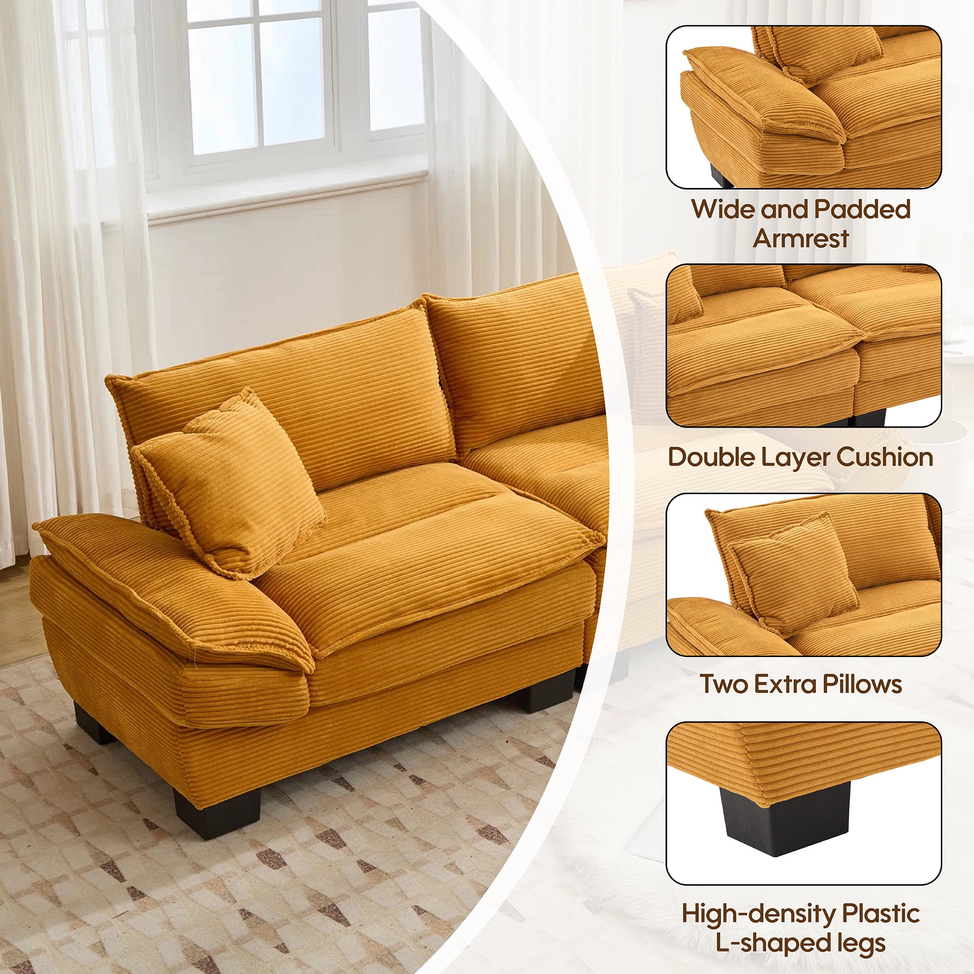 84" Comfy Corduroy Sofa 2-Seater Deep Seating Loveseat with Pillows for Small Spaces