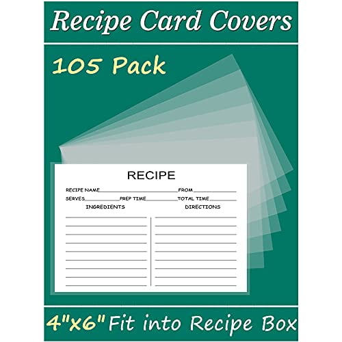 4x6 Recipe Card Protectors, 105 PACK Thick Recipe Card Covers Clear with 56 Divider Labels, Plastic Recipe Card Sleeves 1 Pockets Per Page Fit into 4 ...