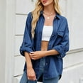 thumbnail image 2 of UAMVSH Women Oversized Denim Jackets Fall Lightweight Roll up Long Sleeve Jean Coats Loose Fit Solid Color Outwear with Pockets(X-Large,Dark Blue), 2 of 7