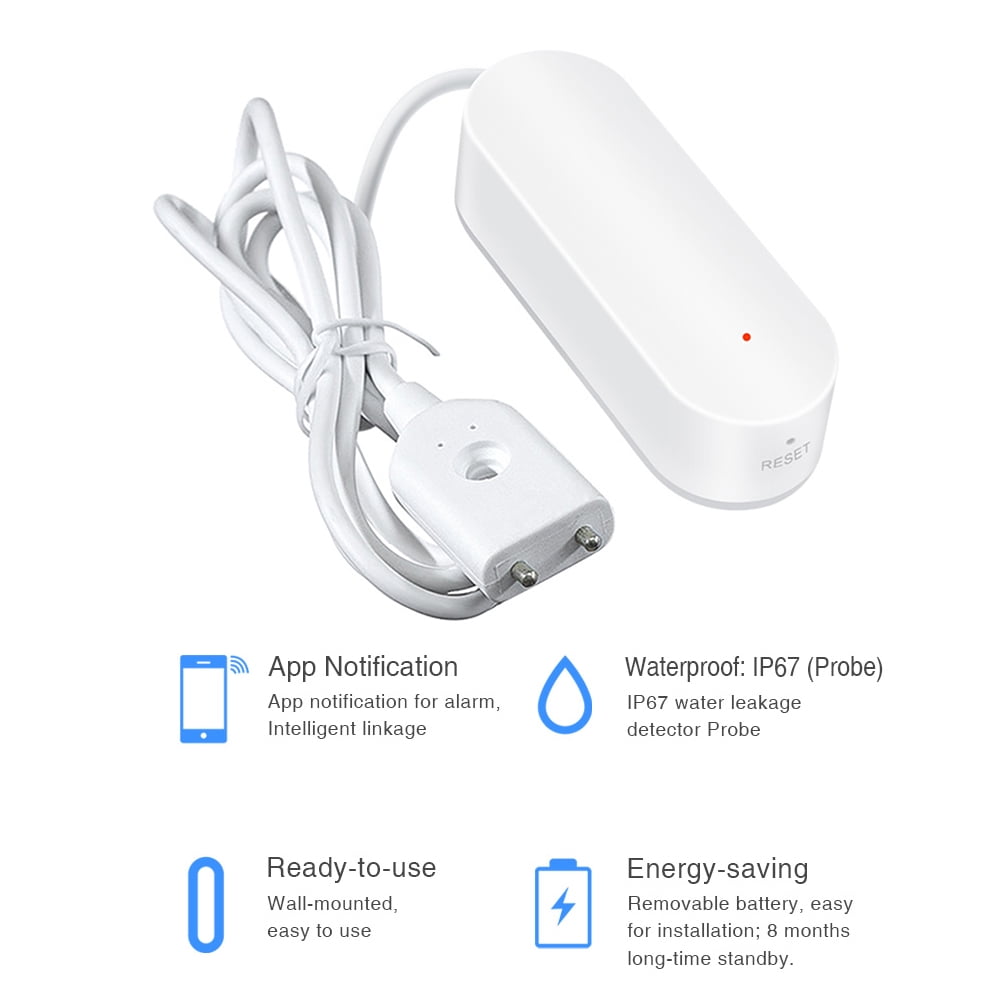 130dB Monitor Water Sensor Alarm App Notification Alerts for Home Kitchen Bathroom Basement Overflow Flood Leakage Alerts eMylo WiFi Water Leak Detector