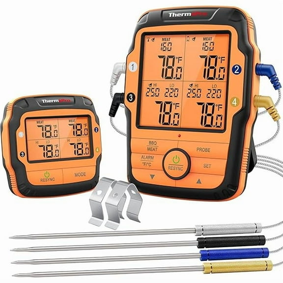 ZLC TP27 500FT Long Range Wireless Meat Thermometer for Grilling and Smoking with 4 Probes Smoker BBQ Grill Kitchen Food Cooking Digital Thermometer for Meat