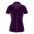 thumbnail image 6 of tklpehg Womens Casual Short Sleeve Tops Lapel Comfy Summer Holiday Tops for Women Leisure Short Sleeve T Shirt Trendy Clothes Solid Velvet Button Pocket Graphic Tops Tee Loose Blouse Purple L, 6 of 7