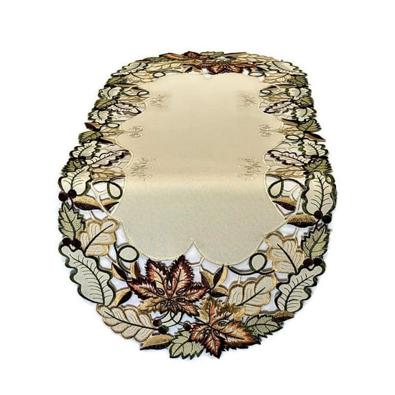 Doily Boutique Table Runner with Fall Maple Leaves on Ivory Fabric Size 34 x 15 inches