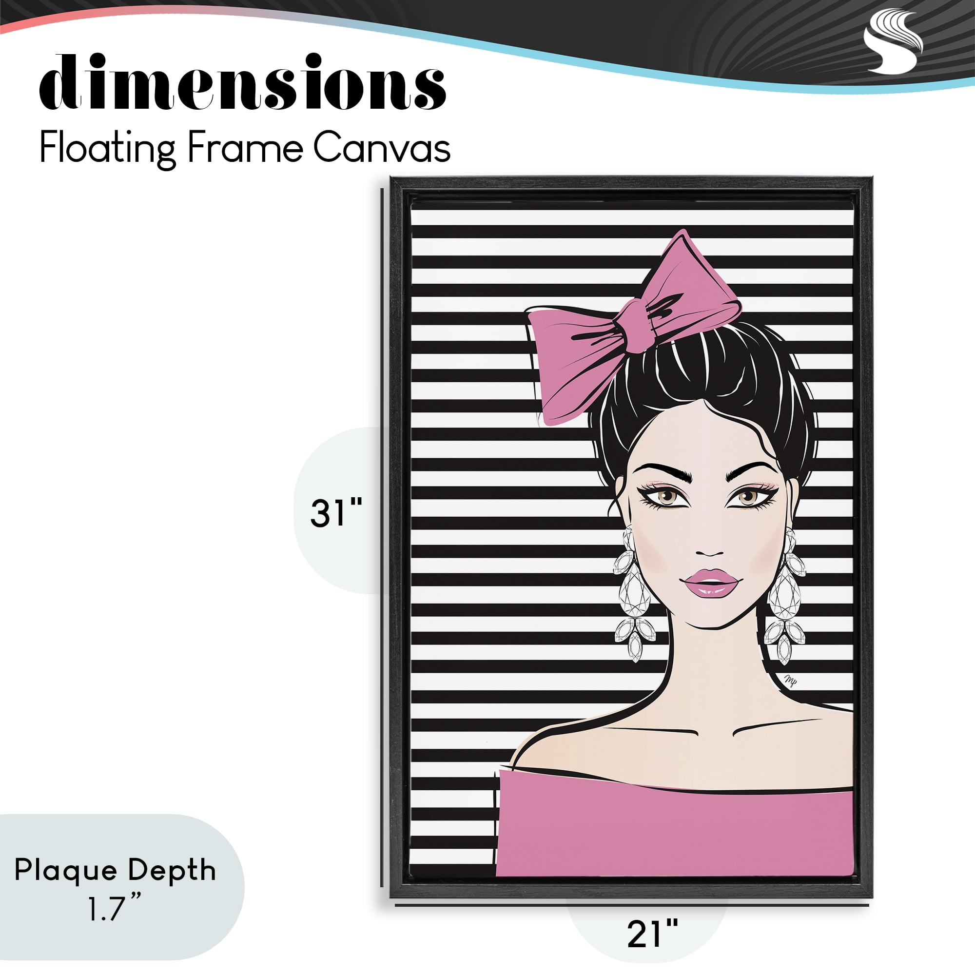 Stupell Industries Girl with Pink Bow & Earrings Black Framed Floater Canvas Wall Art, design by Martina Pavlova
