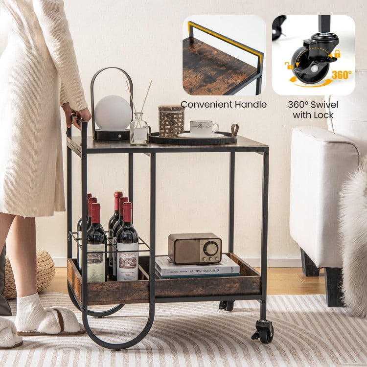 Finihen Rolling Cart, Kitchen Island Cart, Rolling Buffet Serving Cart with Removable Metal Wire Wine Rack, for Kitchen, Dining Room, Brown Finihen Rolling Cart, Kitchen Island Cart, Rolling Buffet Serving Cart with Removable Metal Wire Wine Rack, for Kitchen, Dining Room, Brown