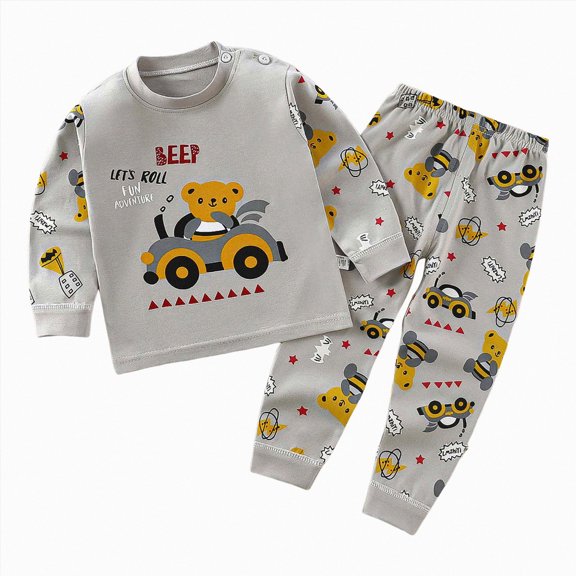 KPOPLK Little & Big Boys Girls Pajamas 2-Piece Long Sleeve Graphic Tee Outfit Soft Cute Kids PJS Set Size 5-6 Years,Grey