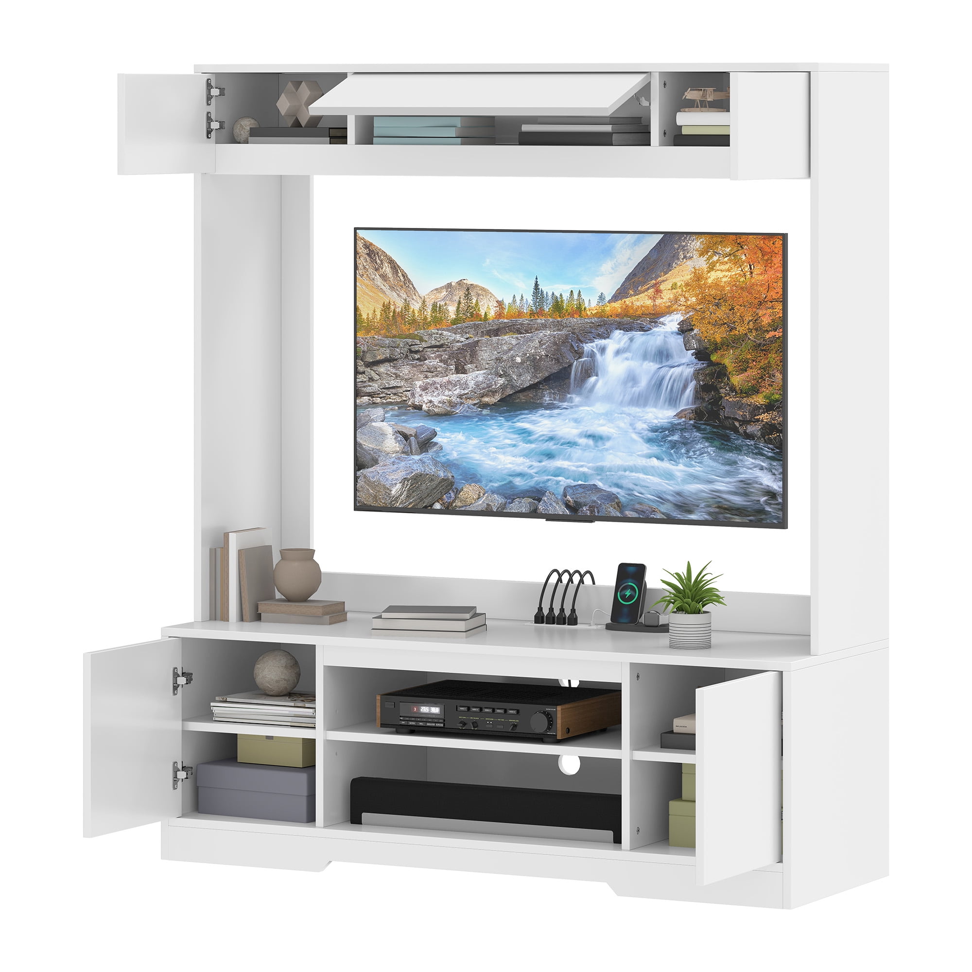 Uforic Wall Unit TV Stand with Storage for TVs up to 65", Large Modern Entertainment Center, White