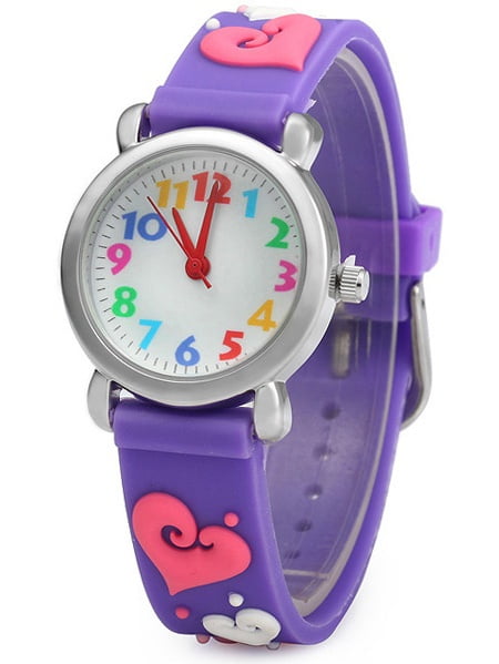 Waterproof 3D Cute Cartoon Digital Silicone Wristwatches Time Teacher Gift for Little Girls Boy Kids Children  (Purple -Love)