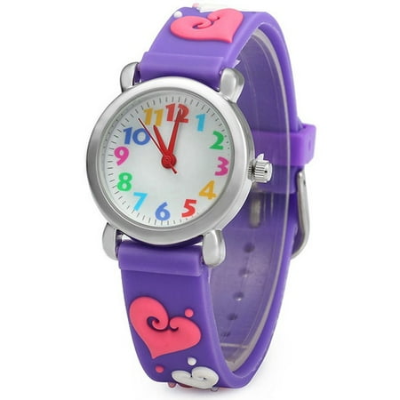 Waterproof 3D Cute Cartoon Digital Silicone Wristwatches Time Teacher Gift for Little Girls Boy Kids Children  (Purple