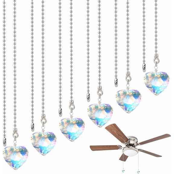 8 Pcs Platinum Heart Glass Replacement Pull Chains Ceiling Fan Pull Chain Extenders