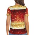 thumbnail image 3 of Fuzoiu Red Gold Glitter Print Women's V-Neck T-Shirt,Women's Short Sleeve Top, Comfortable for Work, Leisure, and Sports, 3 of 7