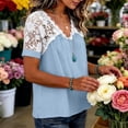 thumbnail image 4 of Fewfanhot Womens Tops Trendy Lace Basic V-Neck T-Shirts Short Sleeve Loose Fitting Tunic Tank Tops, 4 of 7