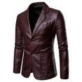 thumbnail image 1 of Traje de cuero de PU para hombre, chaqueta de cuero lavada en caliente, chaqueta de cuero de color sólido, 1 of 5