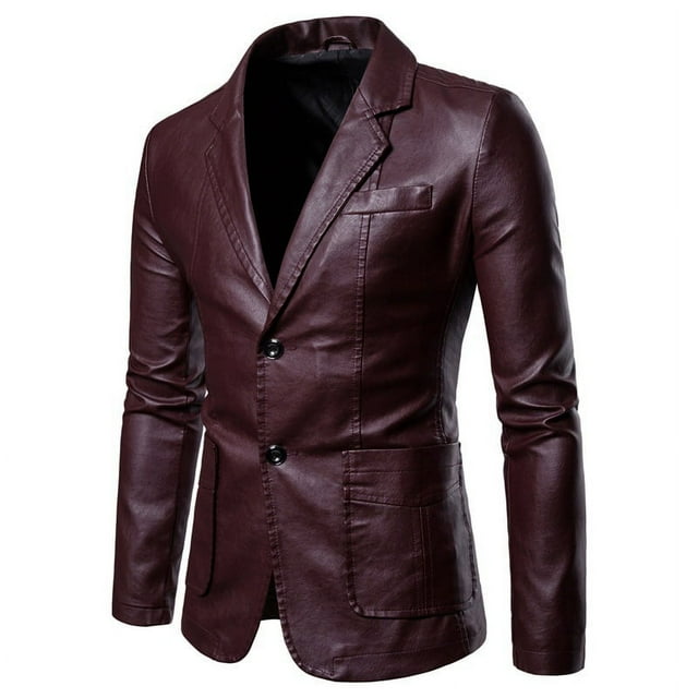 Traje de cuero de PU para hombre, chaqueta de cuero lavada en caliente, chaqueta de cuero de color sólido