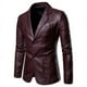 thumbnail image 1 of Traje de cuero de PU para hombre, chaqueta de cuero lavada en caliente, chaqueta de cuero de color sólido, 1 of 5