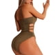 thumbnail image 1 of Trajes de baño bandeau de corte alto para mujer con correas ajustables para los hombros Bikini sexy de traje de baño de una pieza - MARRÓN, 1 of 7