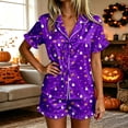 thumbnail image 2 of JIAYUE Women's Sleepwear Set Halloween Pattern Printed With Notched Collar Short Sleeve Tops And Shorts For Home Loose Wear Cozy For Lightweight And Breathable Comfort Pajamas, 2 of 4