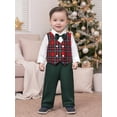 thumbnail image 4 of Miaouyo Toddler Baby Boy Christmas Gentleman Outfit 6 12 18 24 Months 2T 3T 4T Button up Shirt with Bow Tie and Plaid Vest Elastic Pants Set for Formal Wear, 4 of 9