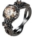 thumbnail image 1 of Anillos negros para mujeres y niñas, anillo gótico retro vintage de oro negro de 14 quilates, anillo de piedra de topacio champán con flor, joyería victoriana antigua, tamaño 5 6 7 8 9 10, 1 of 4