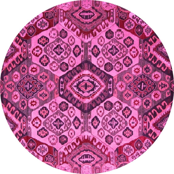Ahgly Company Indoor Round Abstract Pink Modern Area Rugs, 5' Round