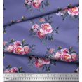 thumbnail image 3 of Soimoi Violet Coton Jersey Tissu Feuilles & Rose Imprimé Floral 1 Yard 58 Inch Wide, 3 of 3