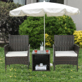 thumbnail image 3 of MoNiBloom 3 Pieces Outdoor Patio Furniture Set, PE Rattan Wicker Chairs with Table, Outdoor Garden Porch Conversation Set with Cushion and Glass Tabletop, Brown/Beige, 3 of 11