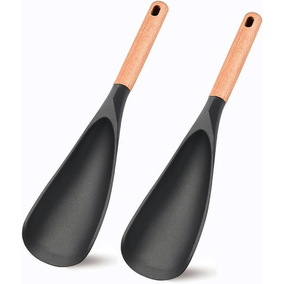 Nonstick Cooking Spoon with Wooden Handle – Heat Resistant Kitchen Utensil for Stirring, Mixing, Serving, Flipping – Safe for Non-Stick Cookware, 2pcs