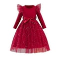 thumbnail image 2 of YUNAFFT Robe Fille Col Rond Manches Volantées Manches Longues Robe de Fête à Paillettes avec Nœud Élégante Charmant, 2 of 6