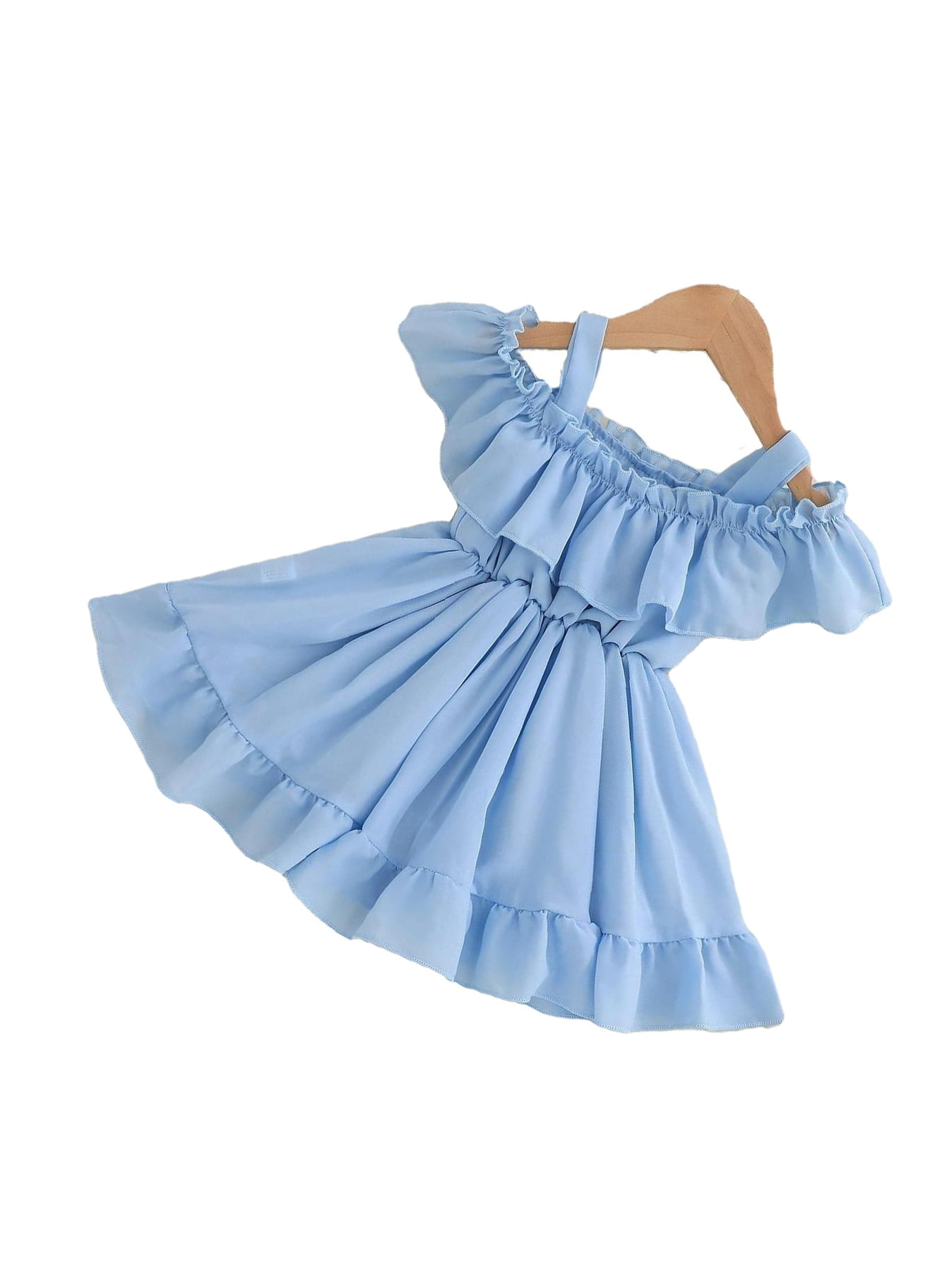 Cute Plain Shoulder Smock Short Sleeve Baby Blue Baby Dresses (Baby's) - Walmart.com