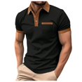 thumbnail image 3 of Playeras Negras Para Hombre Algodon Camiseta De Manga Corta Con Botones Y Bolsillo En El Pecho Con Bloques De Color Para Hombre, 3 of 5