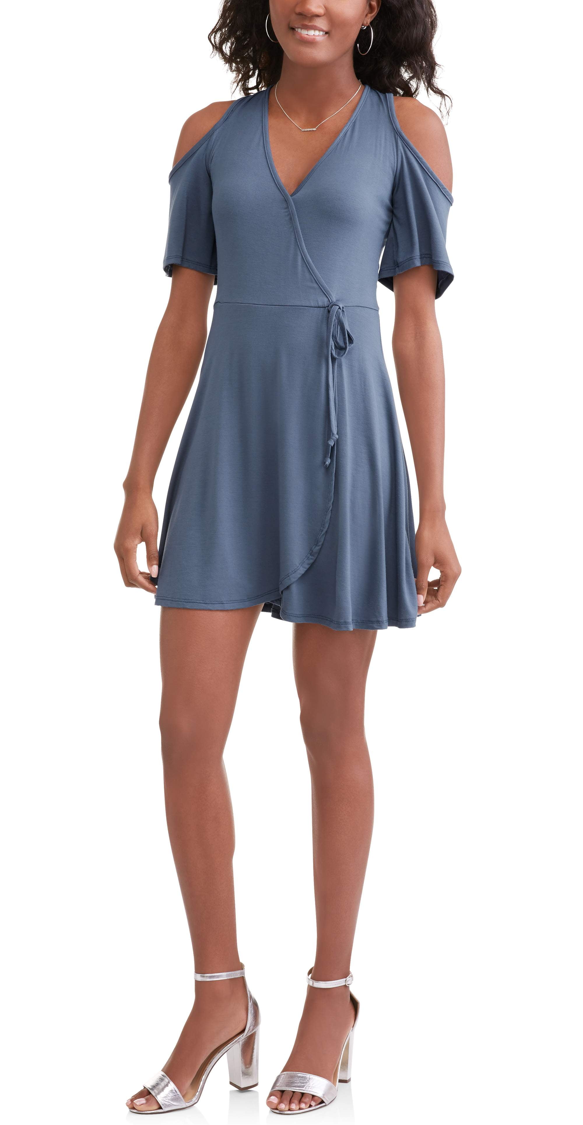 Tiffany & Grey Women's Cold Shoulder VNeck Tie Waist Wrap Dress