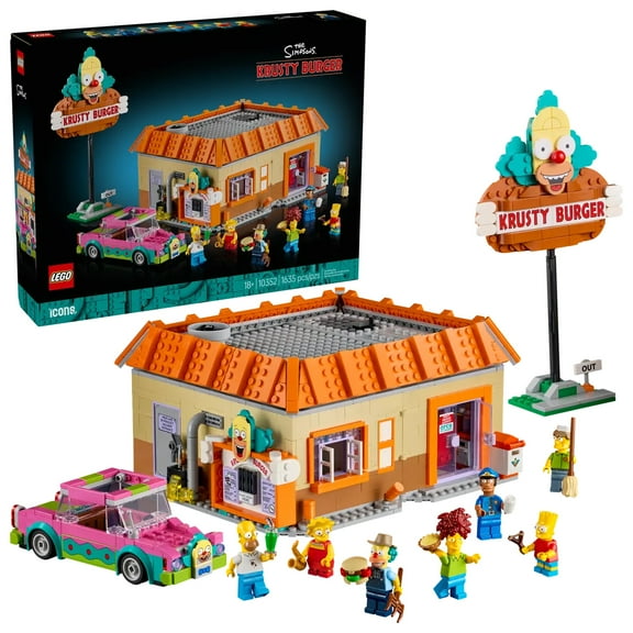 LEGO® Icons The Simpsons™: Krusty Burger 10352 Building Set – Collectible Display Model with Homer’s Clown Car and 7 Minifigures – 1,635 Pieces for Adult Fans of The Simpsons
