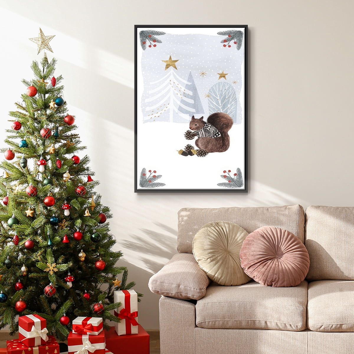 Cozy Christmas Collection B - Framed Gallery Wrapped Holiday Canvas - 17 x 25 - Black Frame