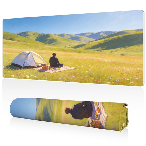 LIVEKEY Mountain Picnic Mouse Pad 80x40x0.3cm Extra Large Full Desk Coverage Non Slip Durable Easy Clean Stitched Edges for Gaming and Office Use