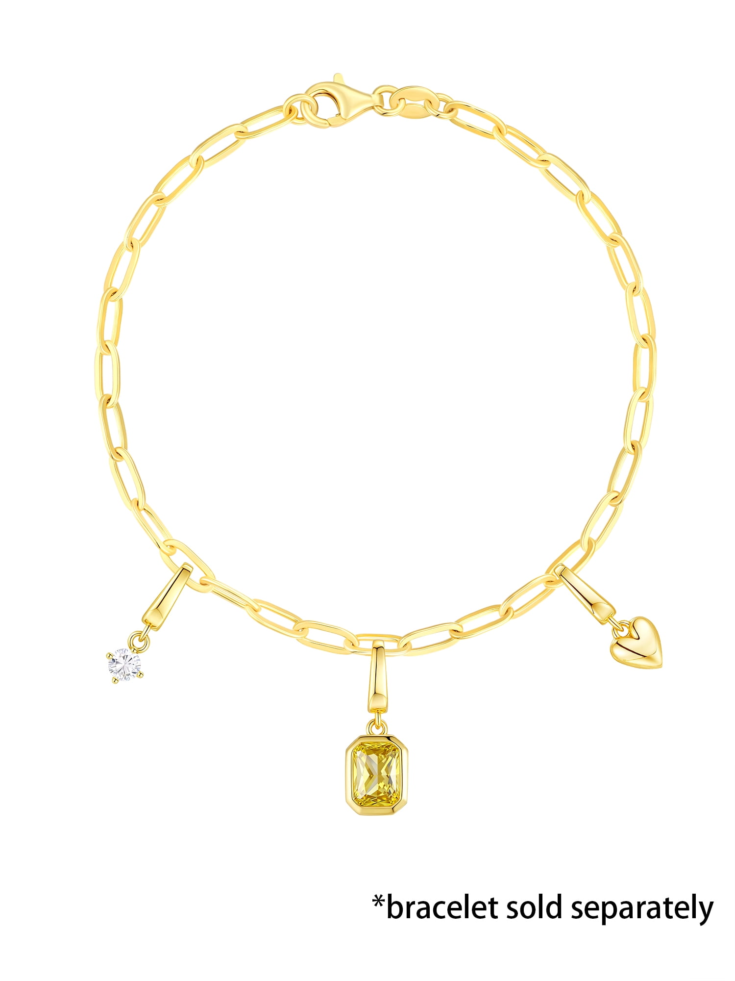 Brilliance Fine Jewelry Simulated Citrine and Simulated Diamond Charm Set in 14KT Gold Plated Sterling Silver