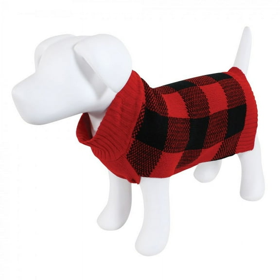 Luvable Friends Dogs and Cats Knit Pet Sweater, Buffalo Plaid, Large