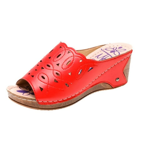 

Women Sandals Clearance 2023! Pejock Women s Platform Wedge Sandals with Arch Support Large Size Foreign Trade Slope With Fish Mouth Slippers Hollow Out Wear Shoes Non-Slip