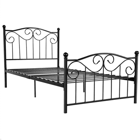 Black Twin Panel Bed - Yaheetech Steel Smart Base Twin Bed Frame w/Headboard & Footboard Vintage, Multiple Colors